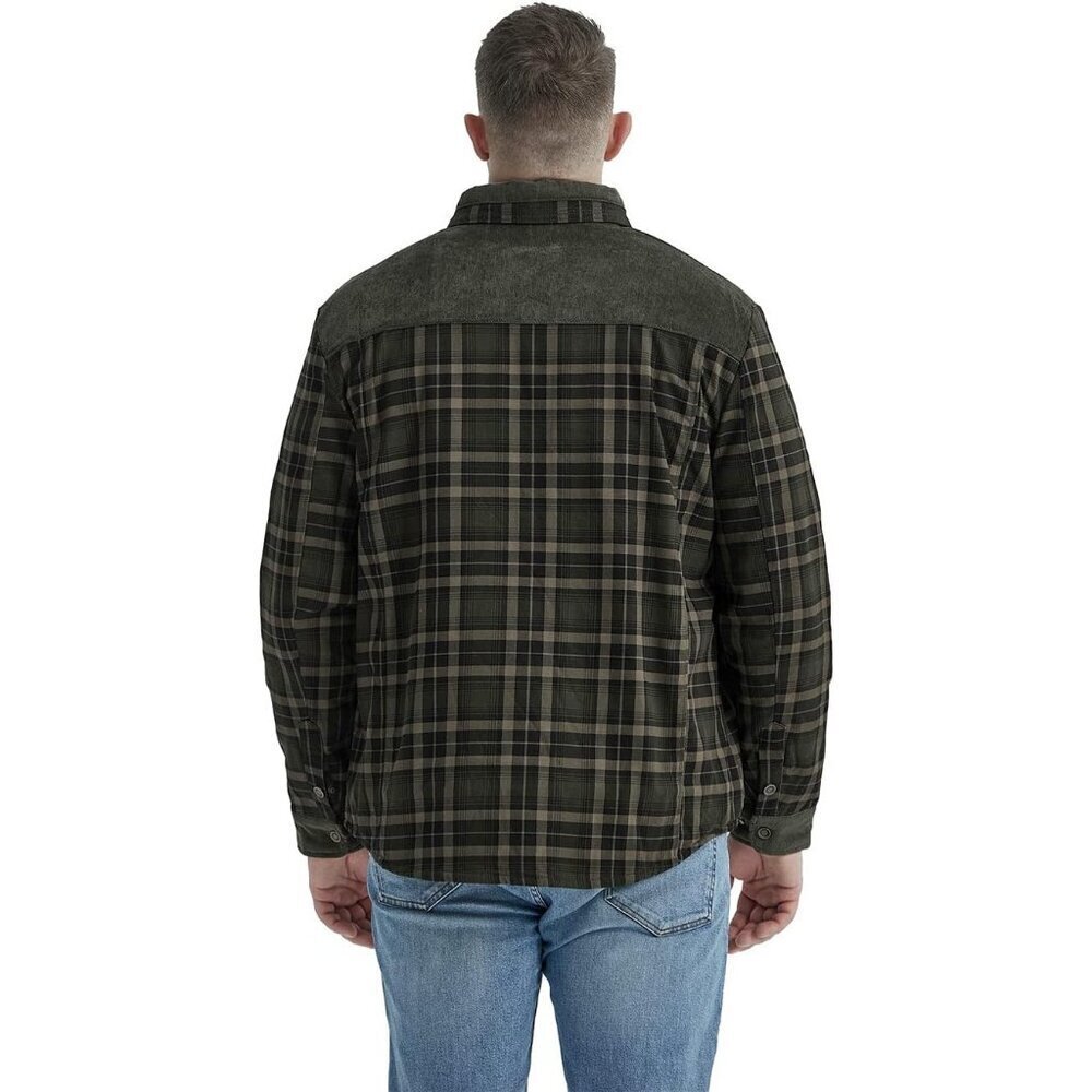 Men's Dark Green Long Sleeve Sherpa Lined Flannel Shirt Jacket Fleeces - Picture 4 of 7